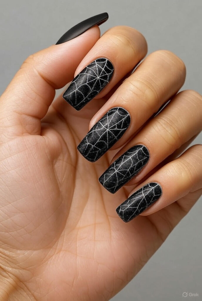 Spooky Spiderweb Nails