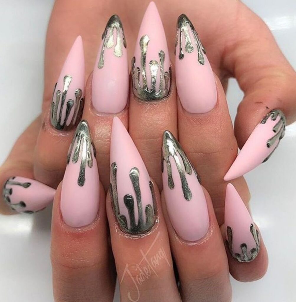 Pink and Silver Glitter Drips