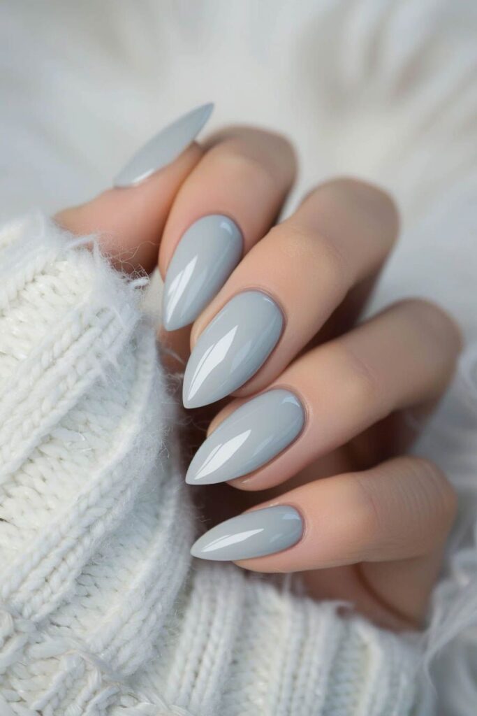 Soft Gray Almond Nails