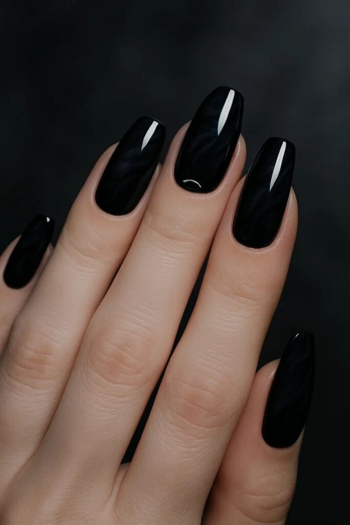 Glossy Midnight Black Nails