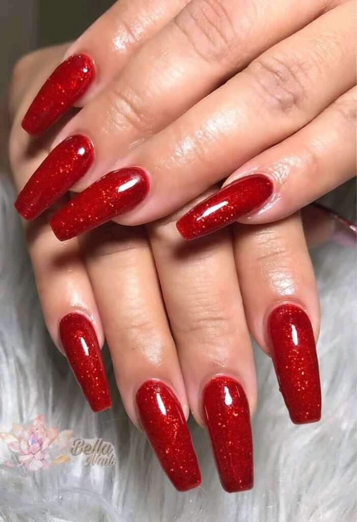 Glitter Red Coffin Nails