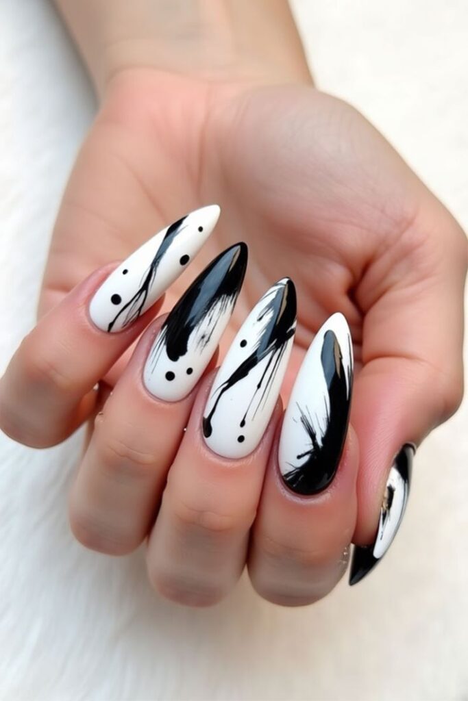 Abstract Black and White Nails