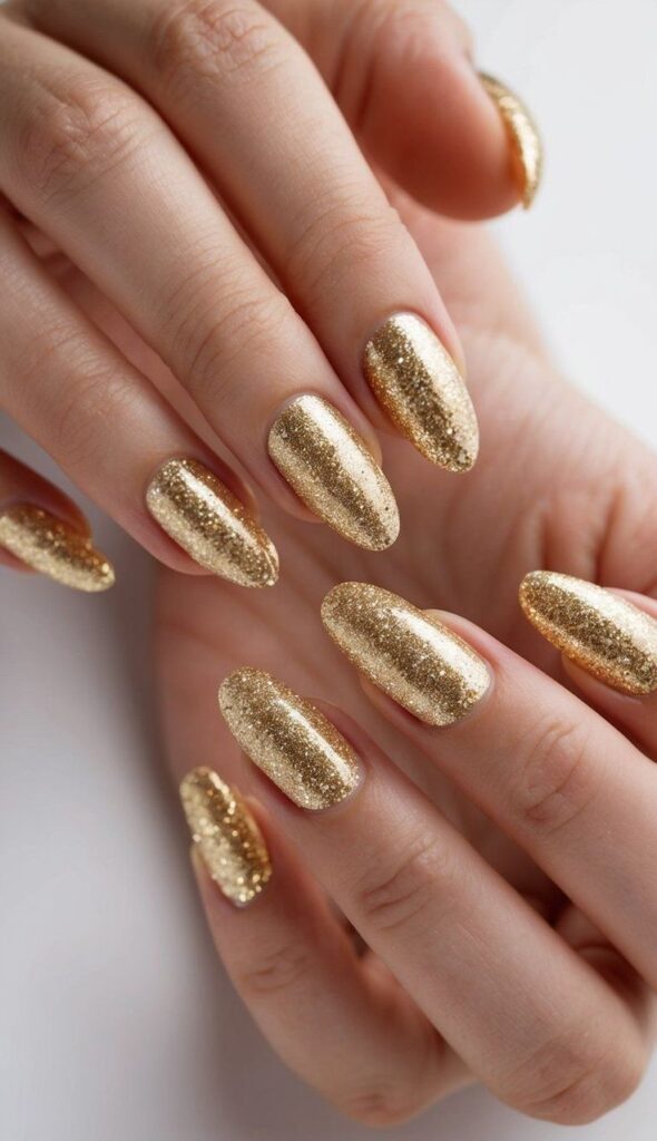 Golden Glitter Nails