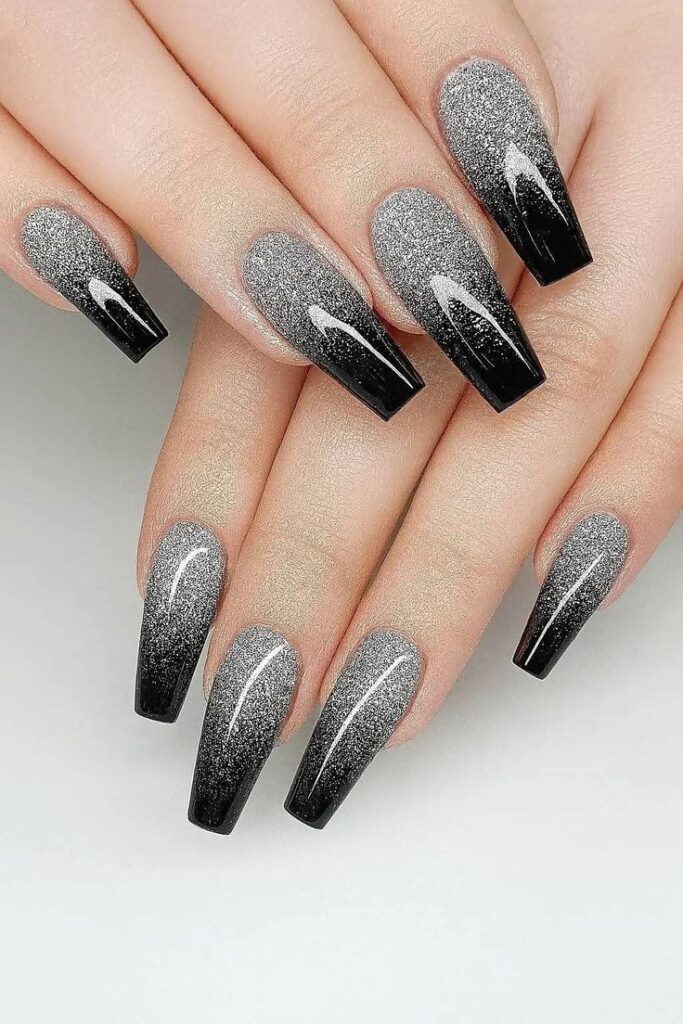 Black and Silver Ombre Nails
