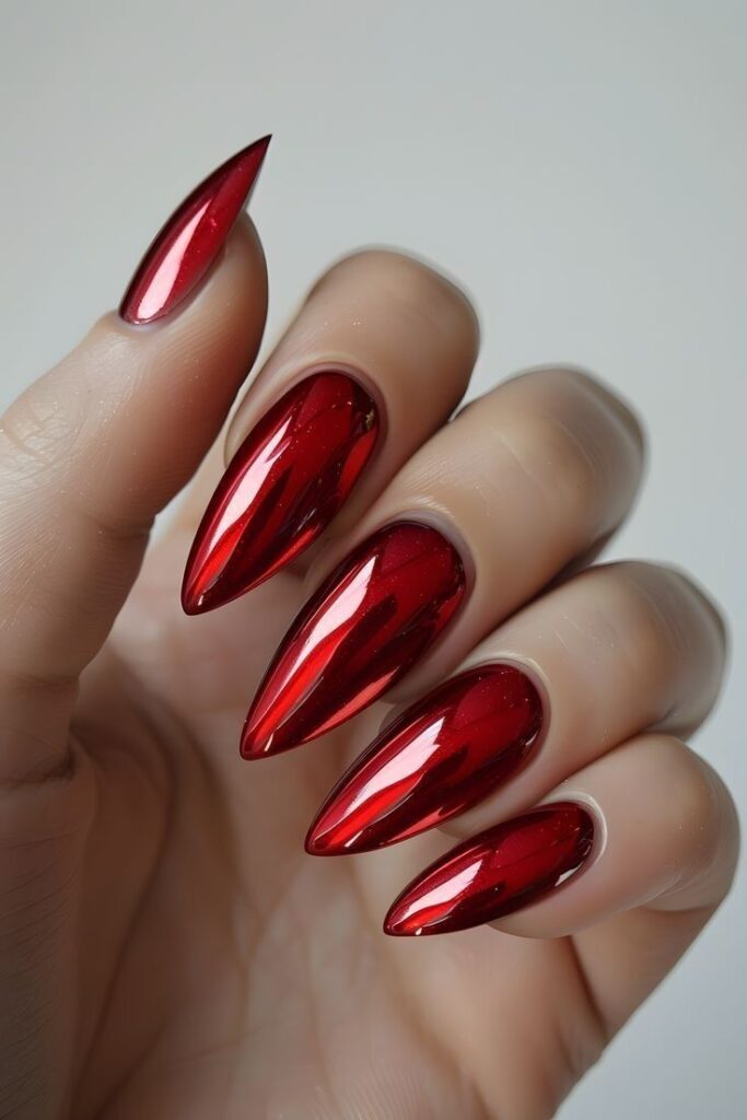 Gothic Red Chrome Nails
