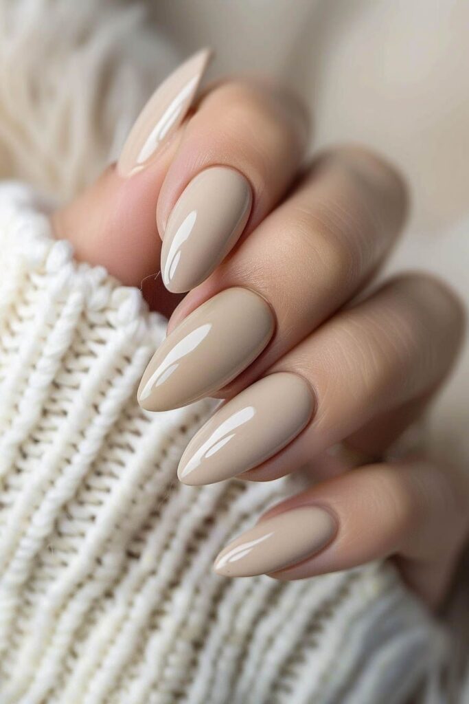 Creamy Beige Almond Nails