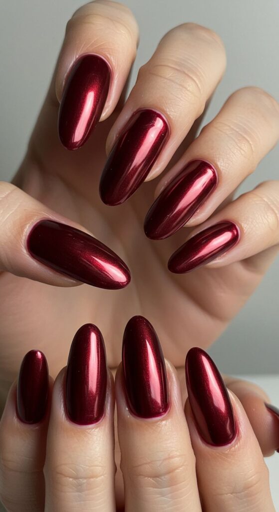 Metallic Maroon Nails