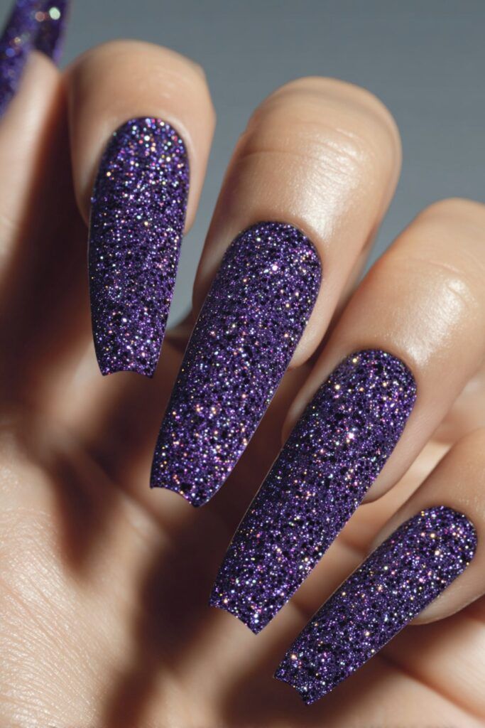 Purple Glitter Nails