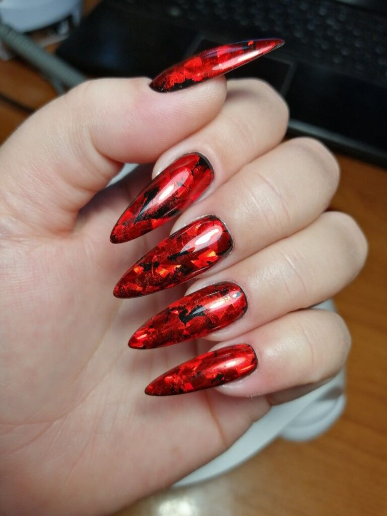 Shattered Red Glass Nails