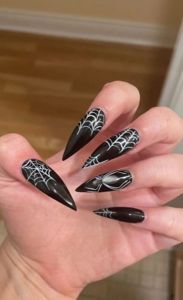 Spider Web Acrylic Nails