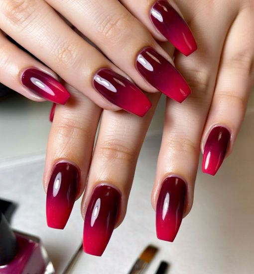 Crimson Ombre Nails