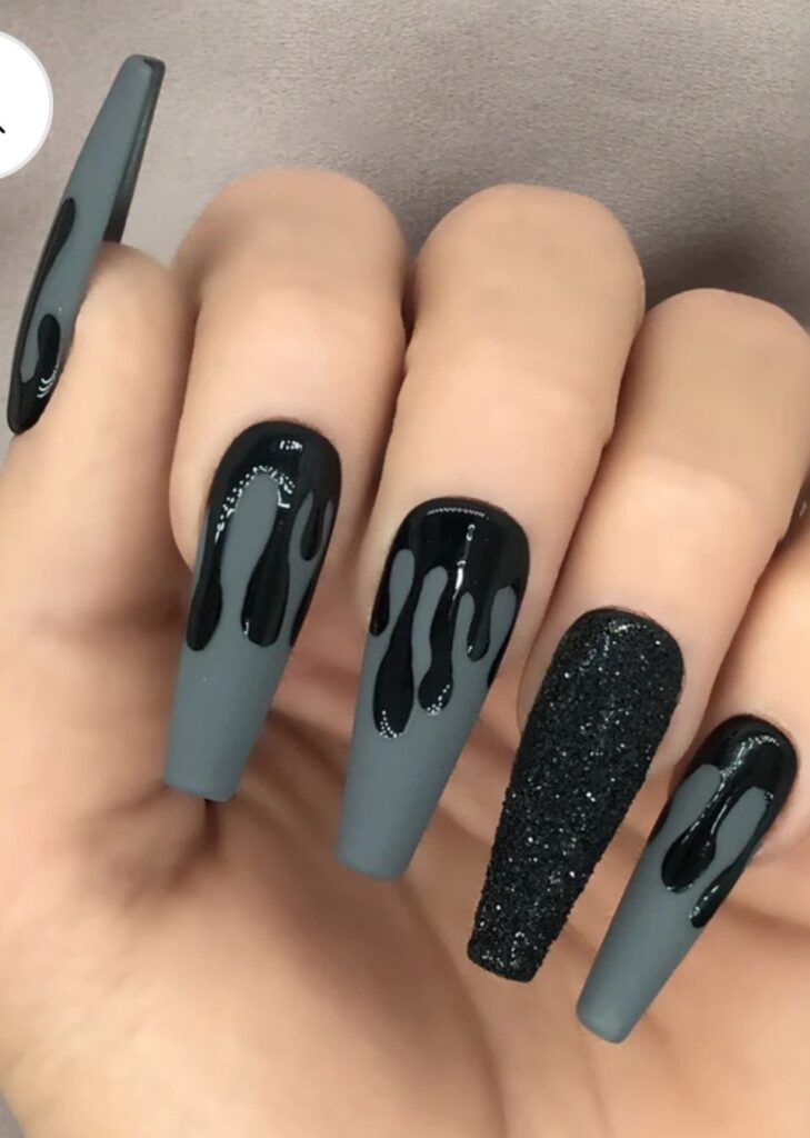 Black Glitter Flame Nails