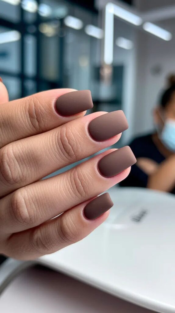 Chocolate Brown Square Nails