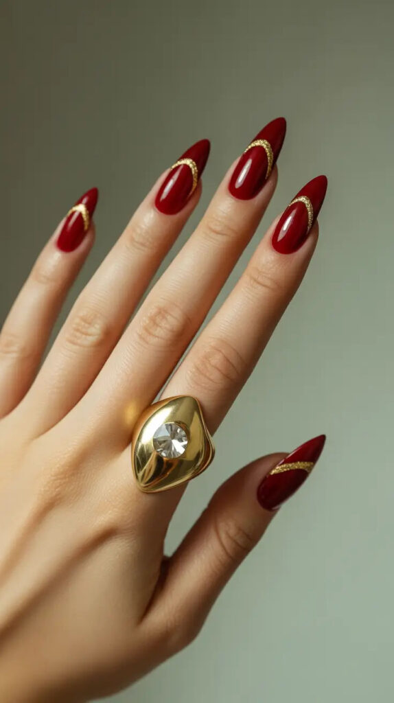 Red and Gold Accent Nails