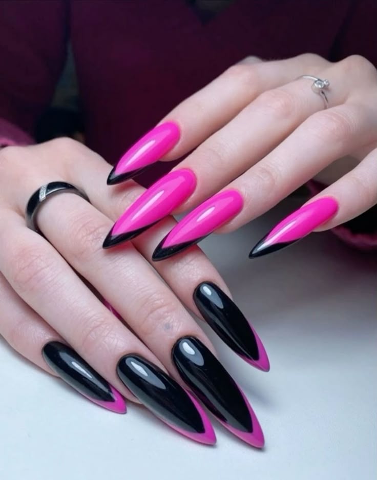 Pink and Black French Tips