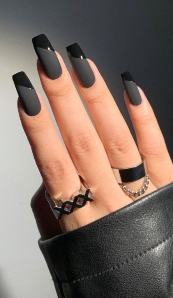 Matte Black Nails with Glossy Tips