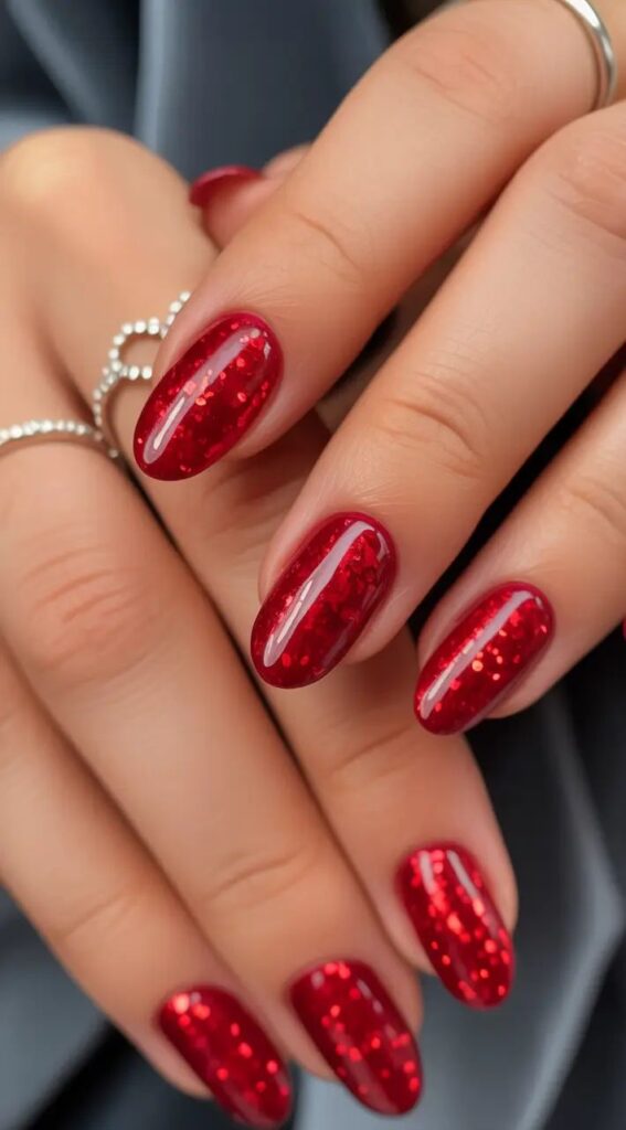 Glitter Red Nails