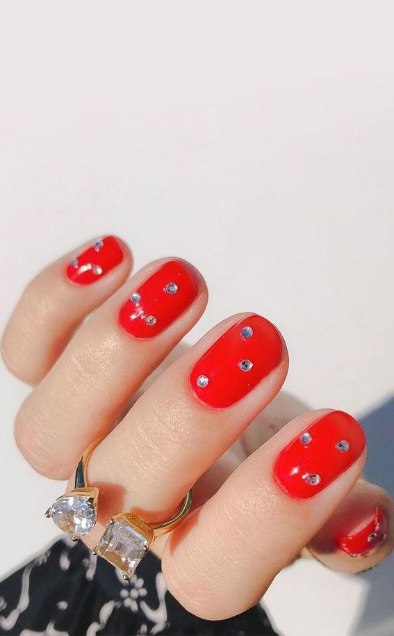 Short Nails with Rhinestones