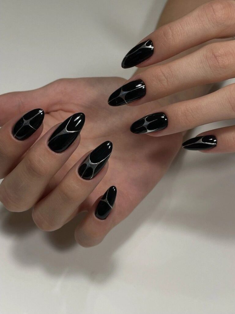 Black and Silver Nails