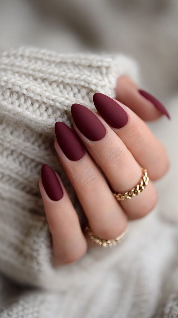 Matte Wine Red Nails