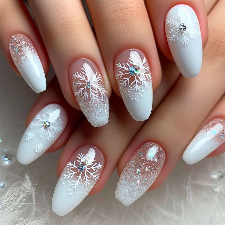 Snowflake White Nails