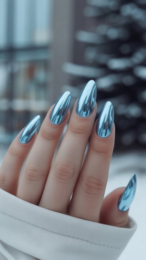 Icy Blue Chrome Nails