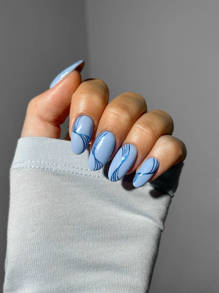 Blue Swirl Nails