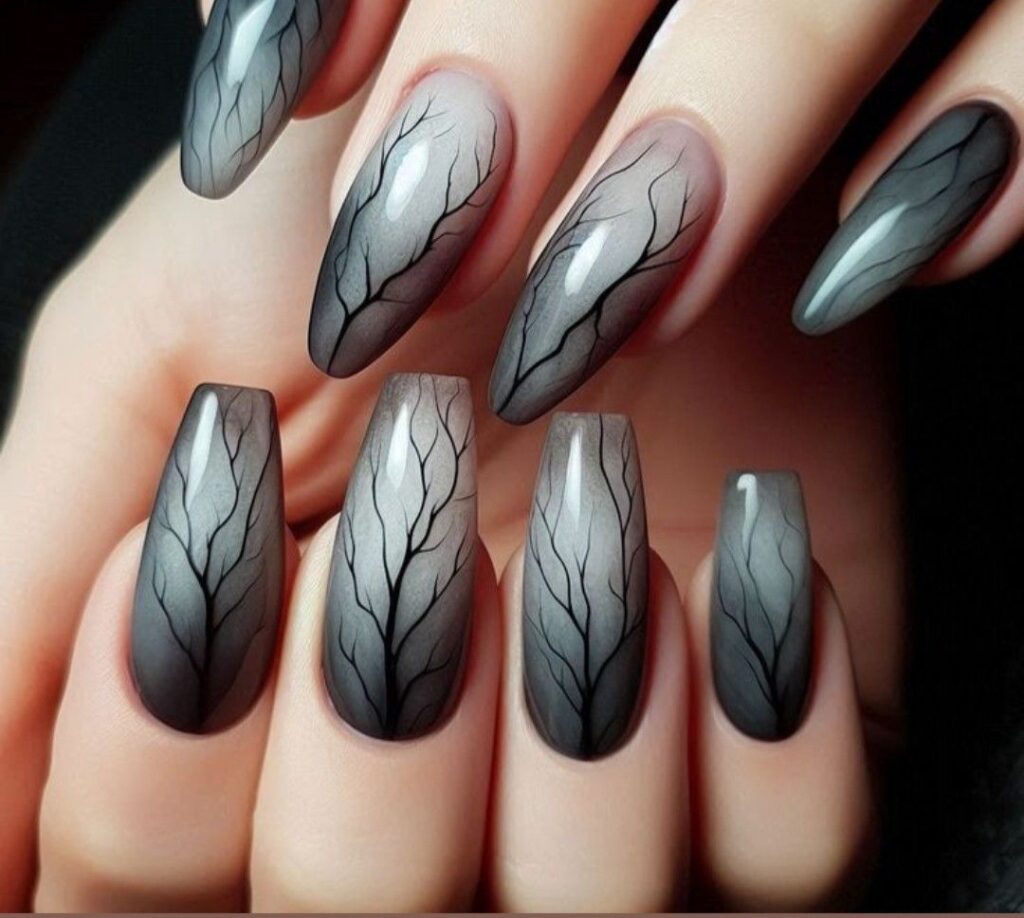 Black Nails with White Winter Branches