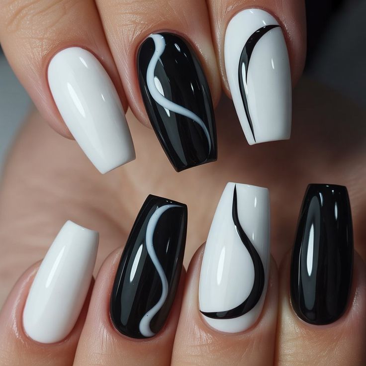 Black and White Swirl Nails