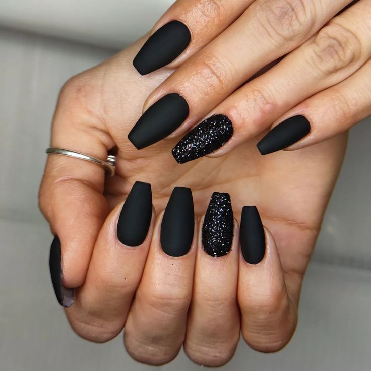 Matte Black Baddie Nails