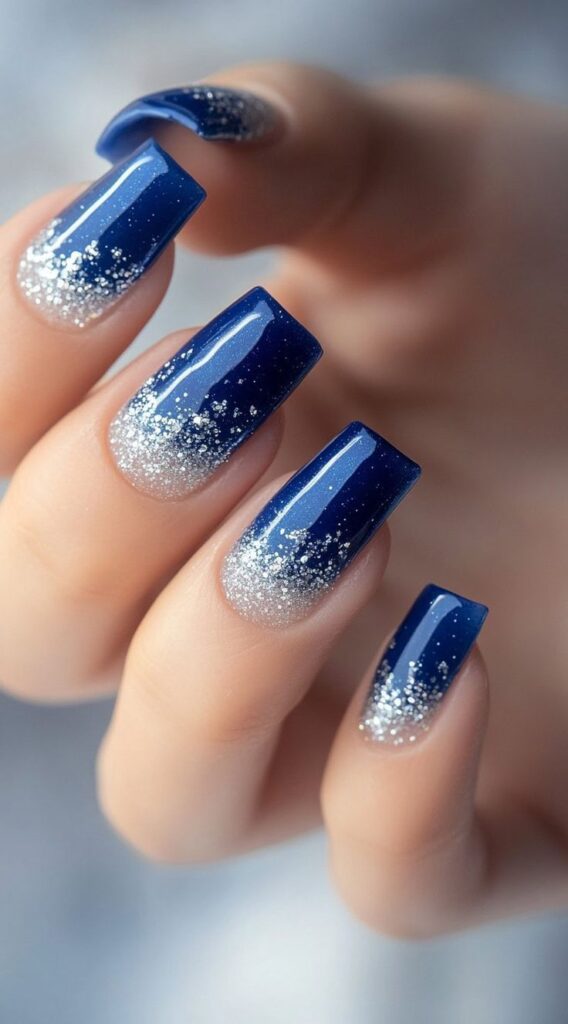 Blue and Silver Glitter Nails