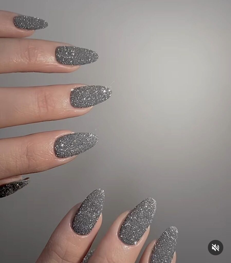 Silver Glitter Nails