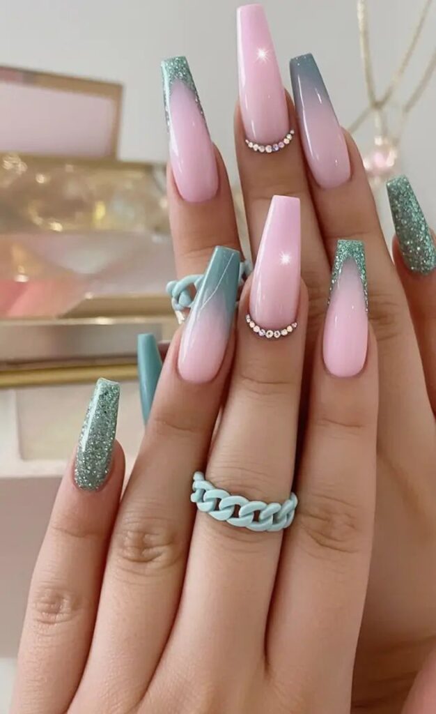 Coffin Shaped Colorful Nails