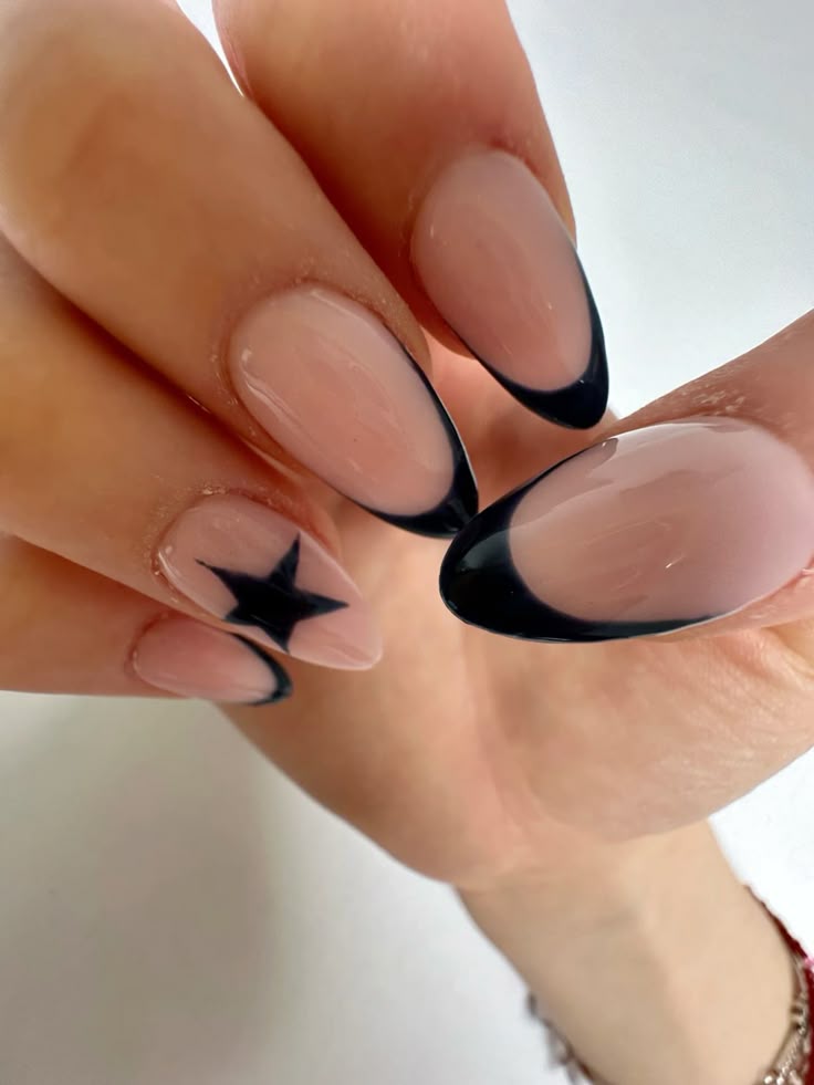 Black French Tips with Minimal Stars