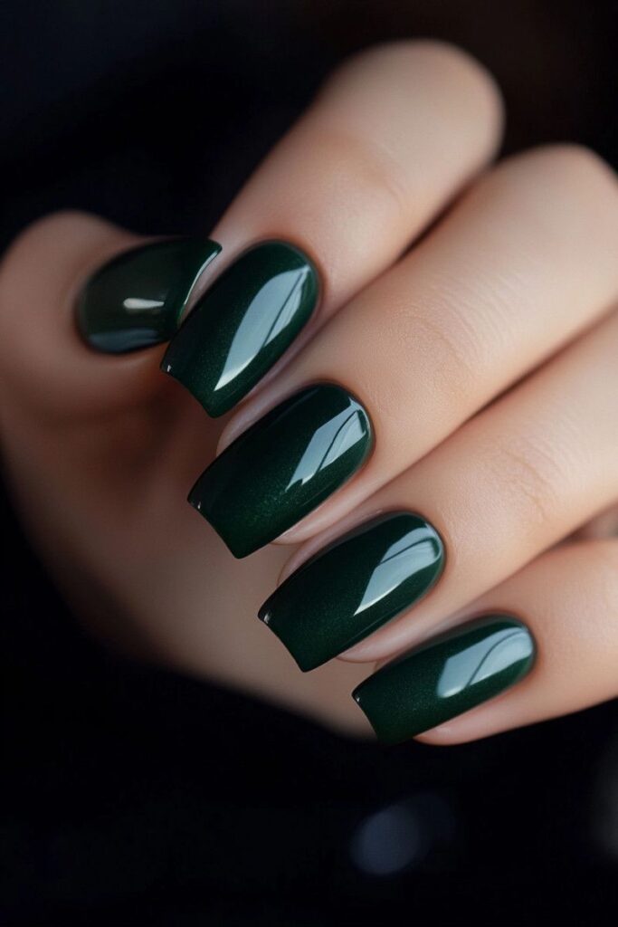 Dark Forest Green Nails