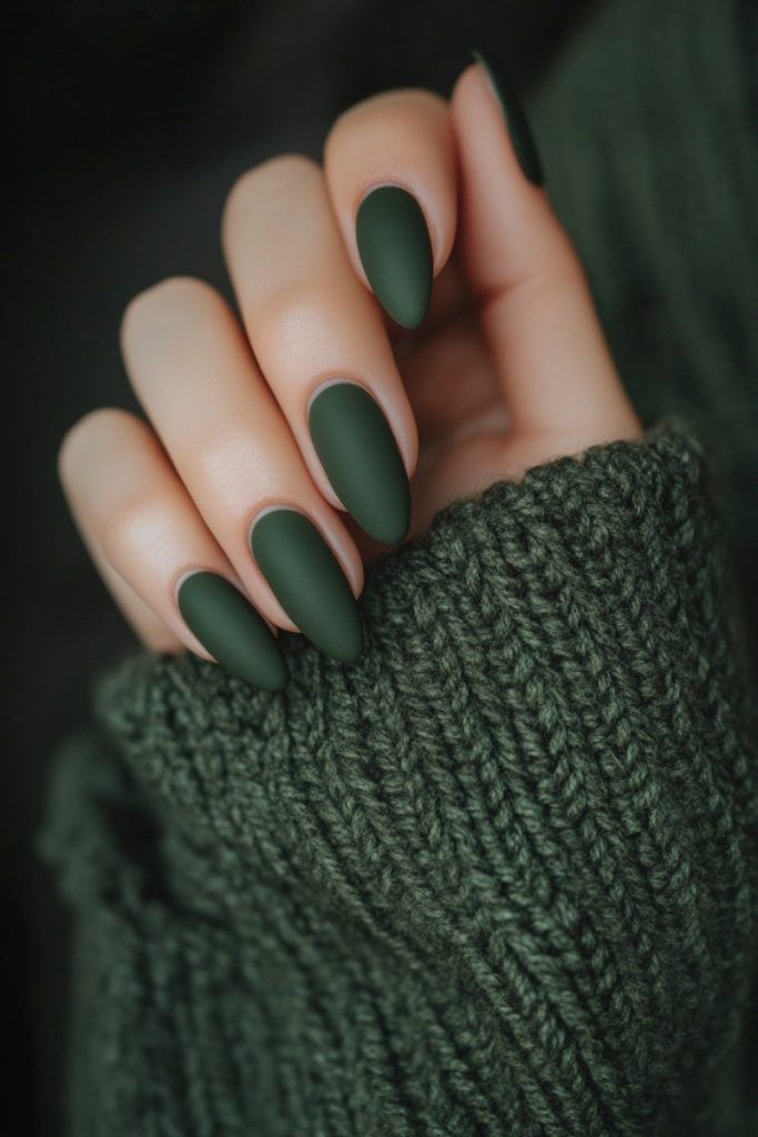 Matte Deep Green Nails