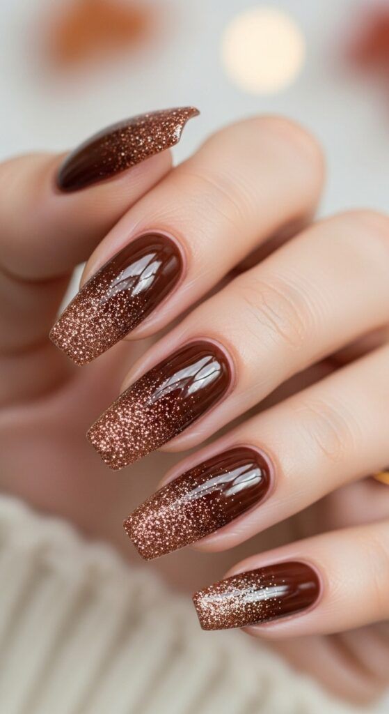 Chocolate Brown with Glitter Tips