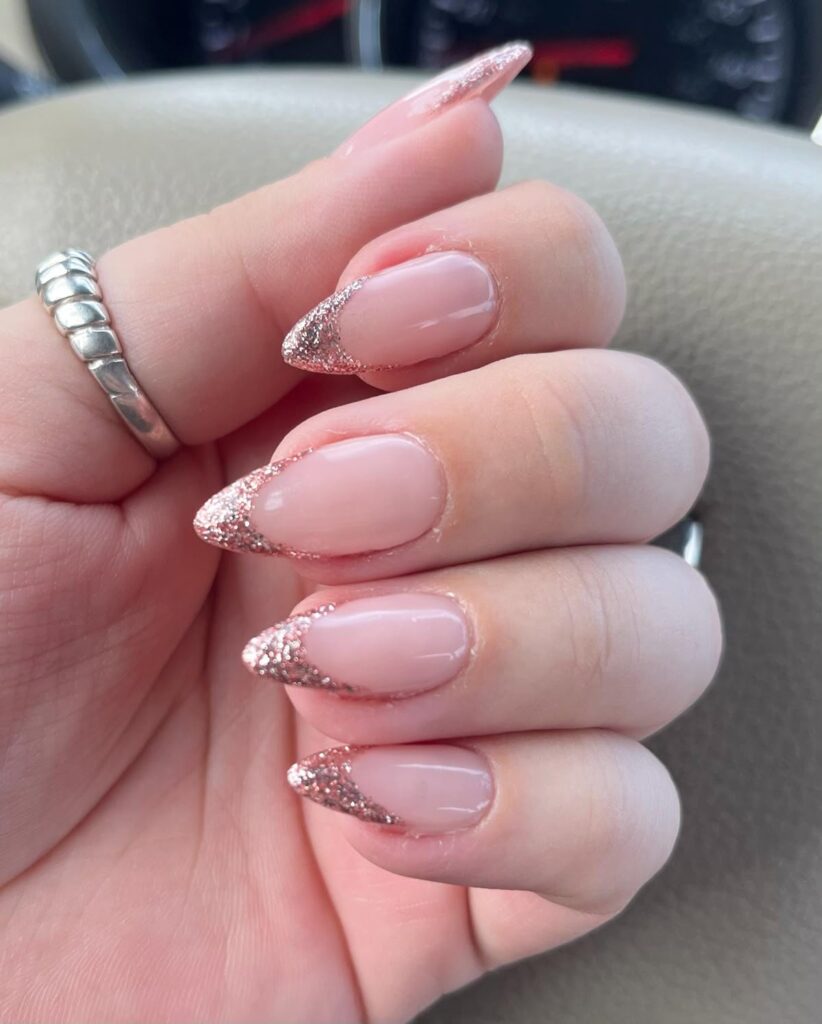 Nude Nails With Glitter Tips