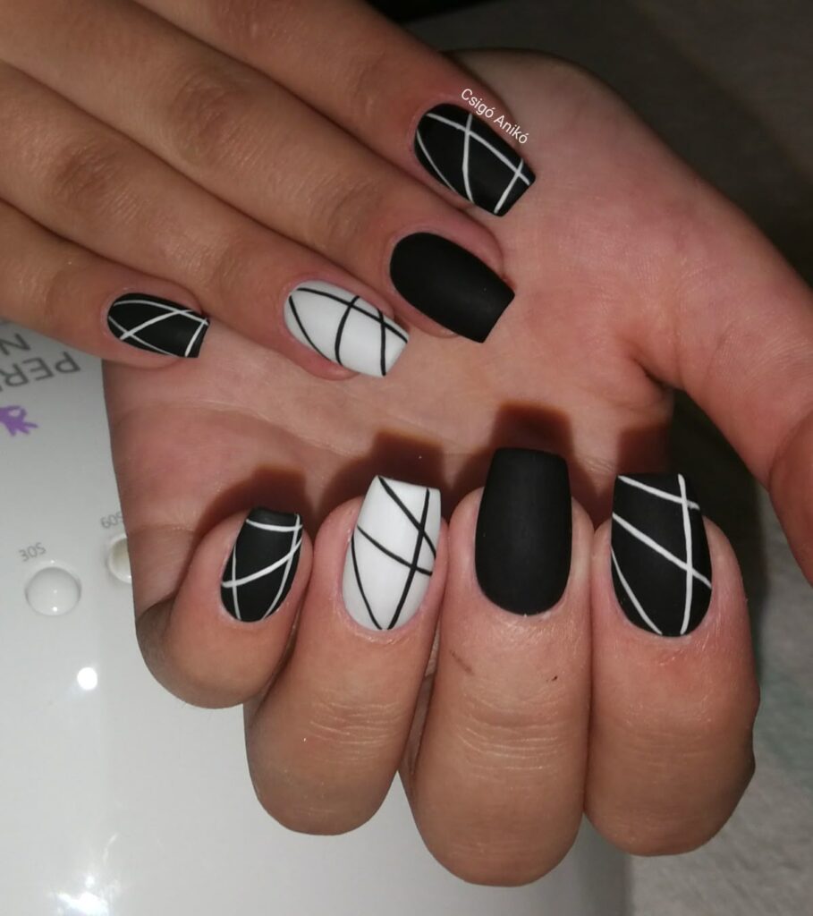 Black Matte Nails with Crisp White Edges