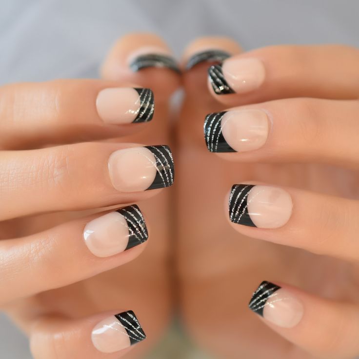 Black French Tips with Lace Art