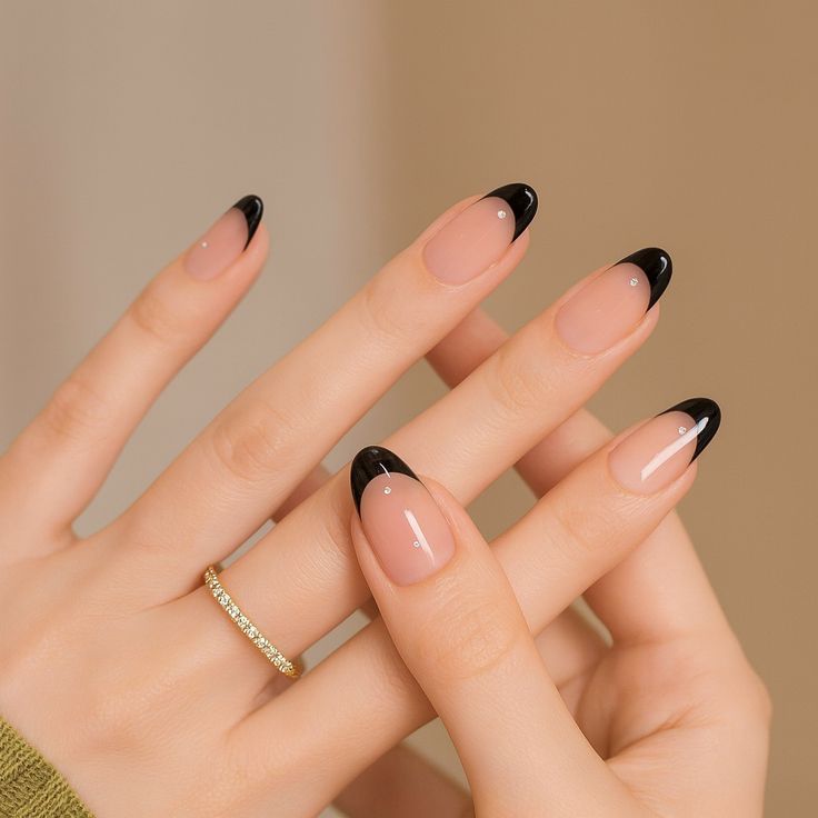 Black French Tips with Nude Base