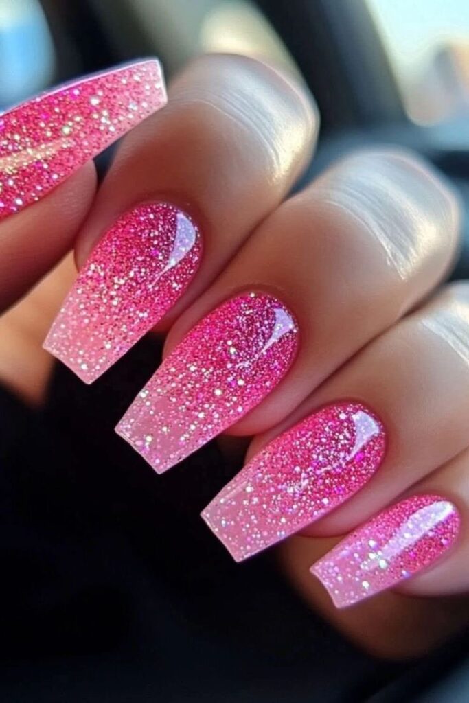 Pink Glitter Nails