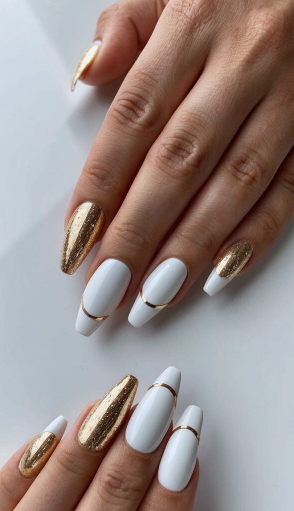 White and Gold Nails