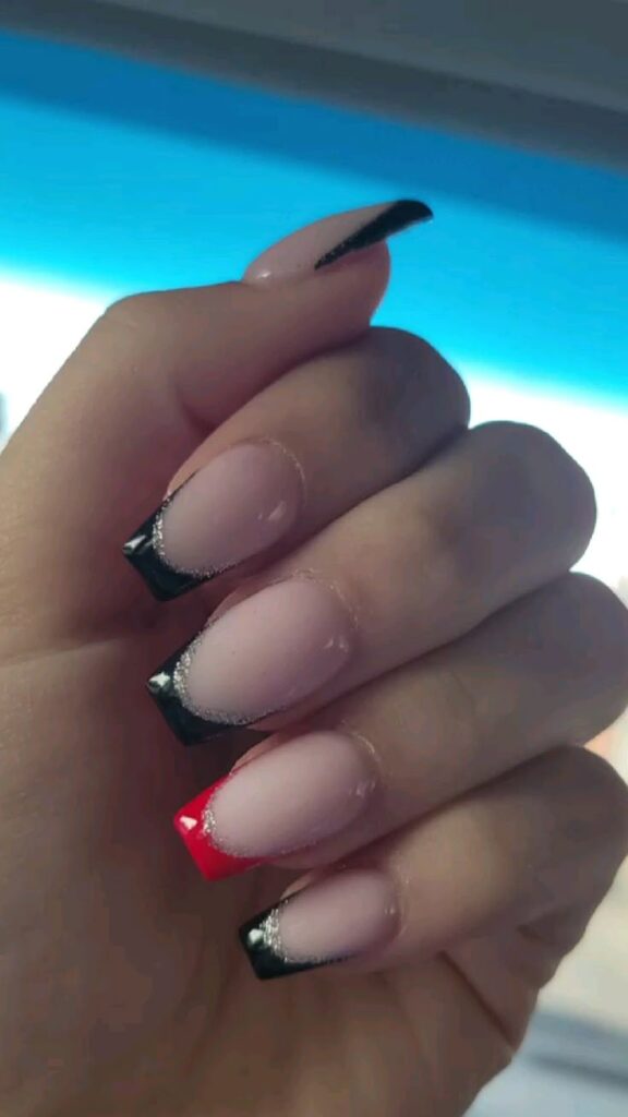 Black French Tips with Red Accents
