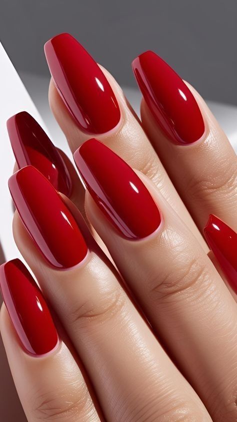 Classic Red Coffin Nails