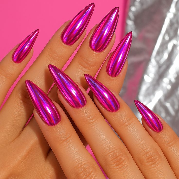 Hot Pink Chrome Nails