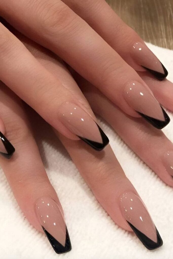 Black V Shape French Tips