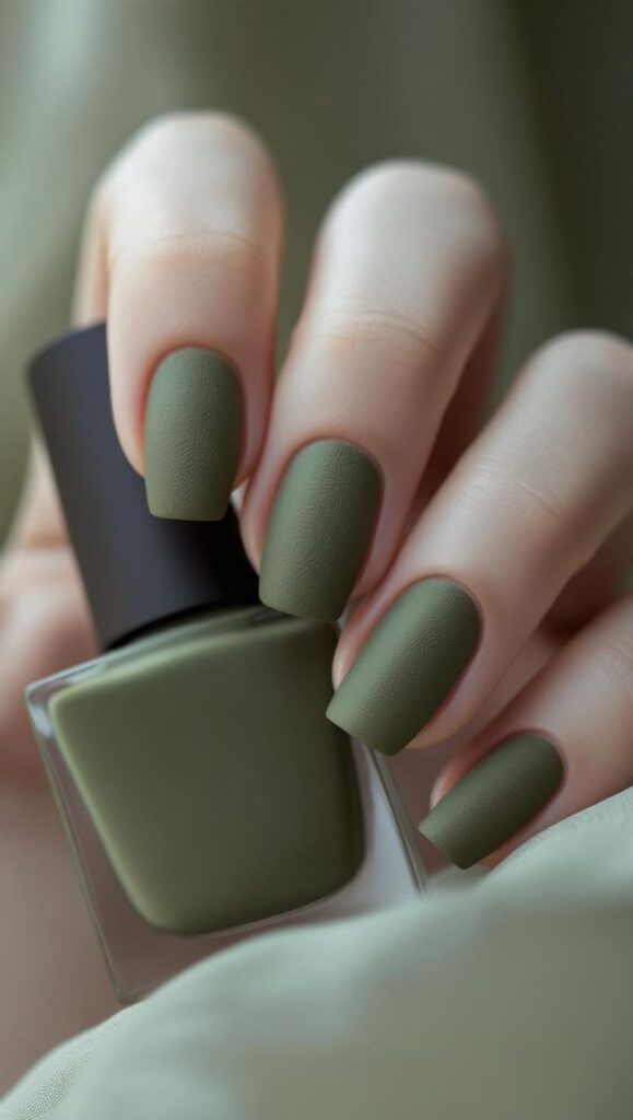 Matte Olive Green Nails