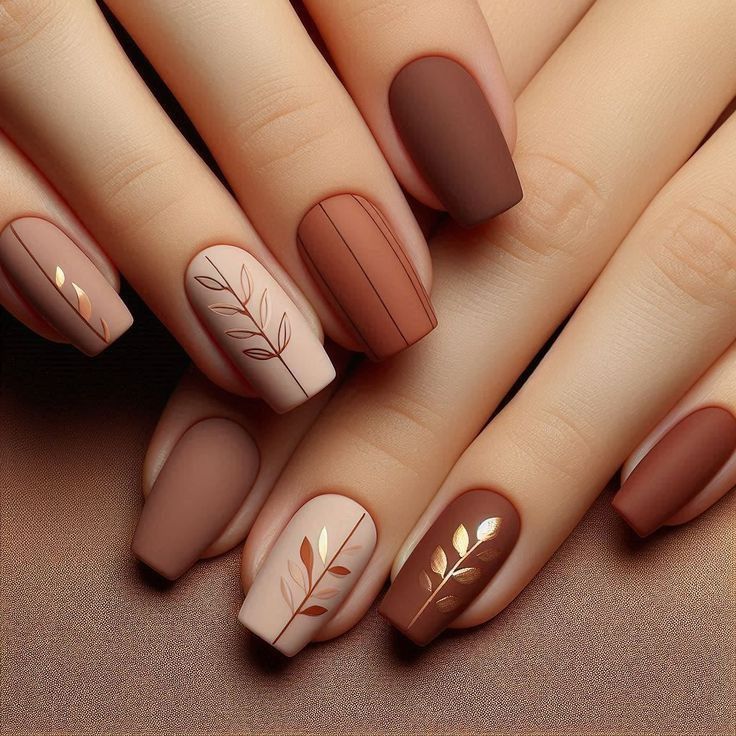 Matte Nude Nails with Fall Accents