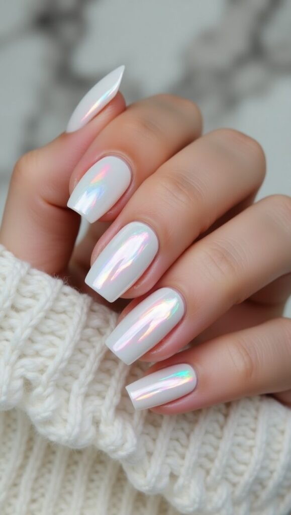 White Opal Shimmer Nails